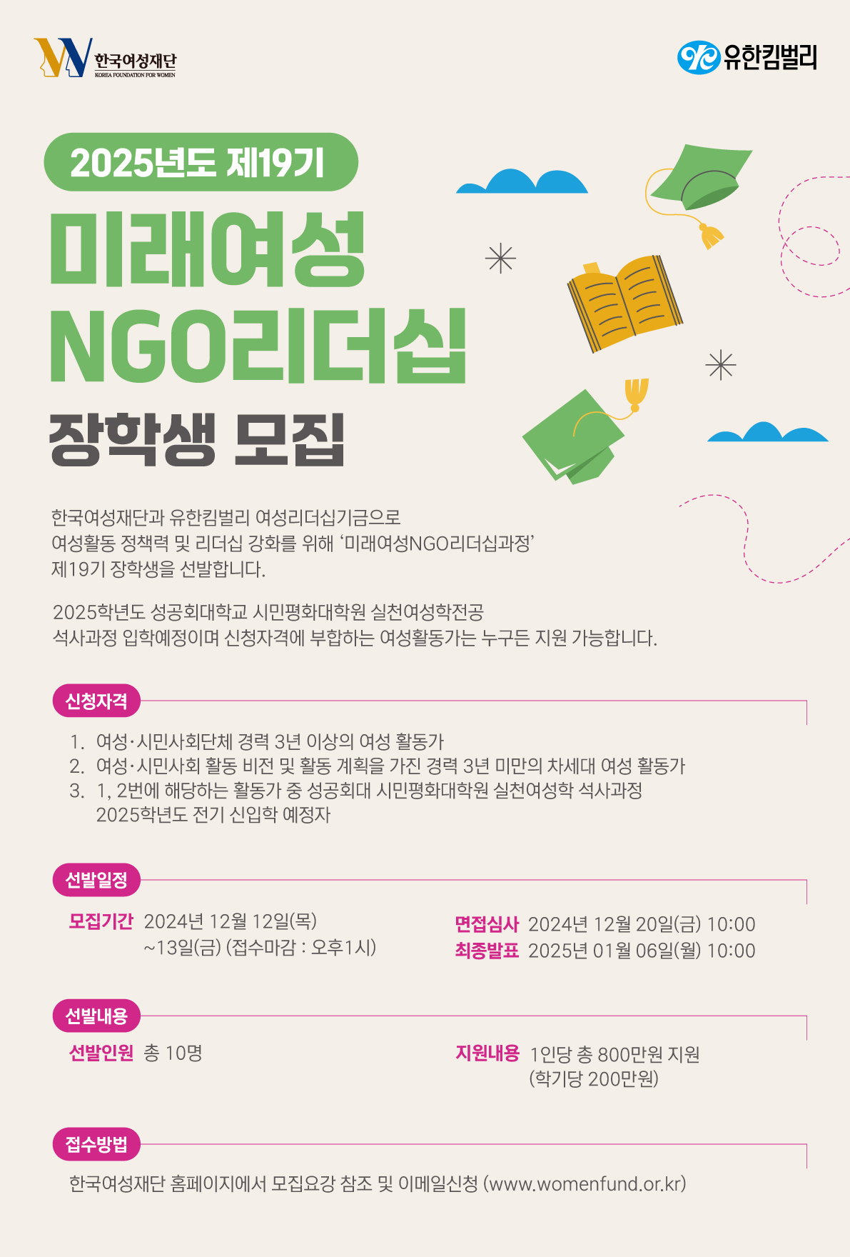 2025년 제19기 미래여성NGO리더십과정 장학생 모집 웹포스터 